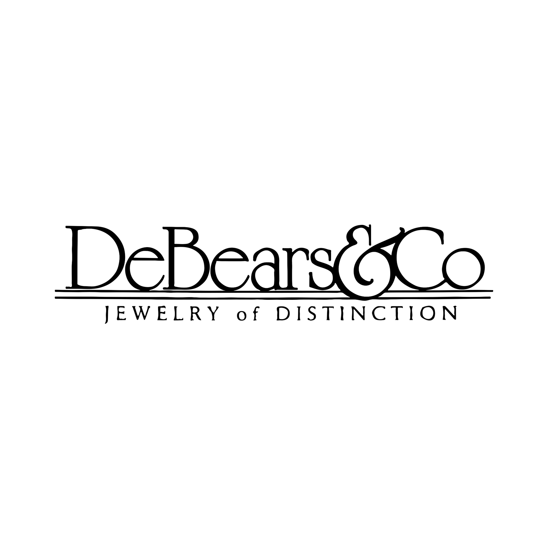 The logo for debears & co jewelry of distinction is black and white.
