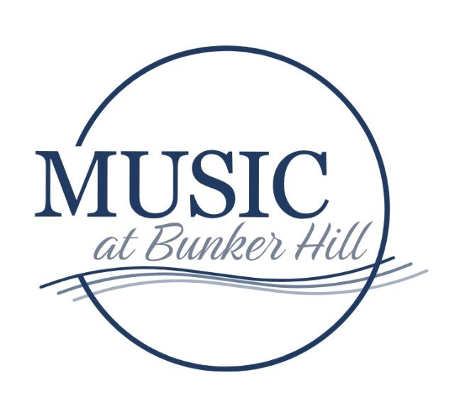 A blue and white logo for music at bunker hill