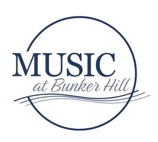 A blue and white logo for music at bunker hill