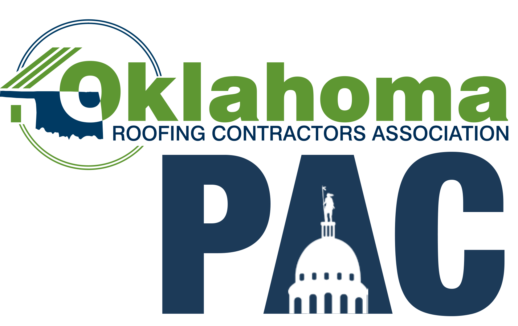 Oklahoma Roofing Contractors Association PAC logo. Includes state outline, capitol building, and the abbreviation PAC.