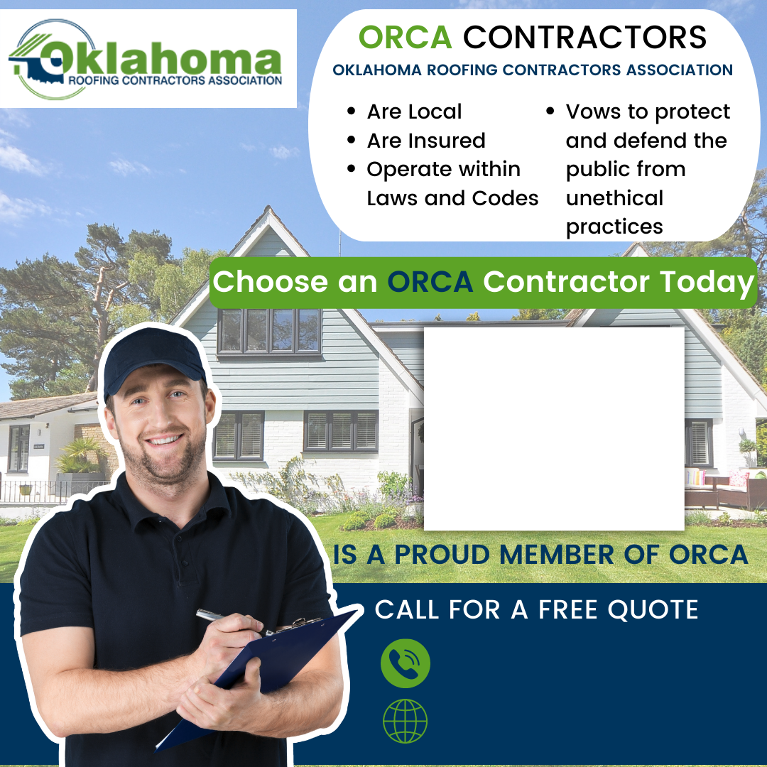 Advertisement for ORCA contractors. A man in a cap holds a clipboard. The ad promotes local, insured contractors.