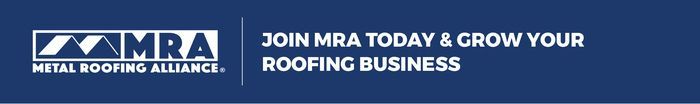 Logo of the Metal Roofing Alliance, with text: Join MRA Today & Grow Your Roofing Business.
