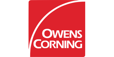 Owens Corning logo: white text on a red square with a white arc.