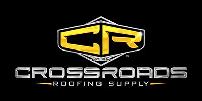 Logo for Crossroads Roofing Supply with the letters "CR" in yellow on a black background.
