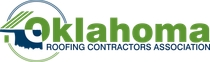 Logo of the Oklahoma Roofing Contractors Association, green text and shape of Oklahoma.