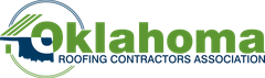 Logo of the Oklahoma Roofing Contractors Association, green text and shape of Oklahoma.