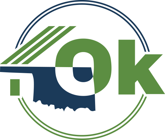 Logo for 4OK, featuring the outline of Oklahoma, with