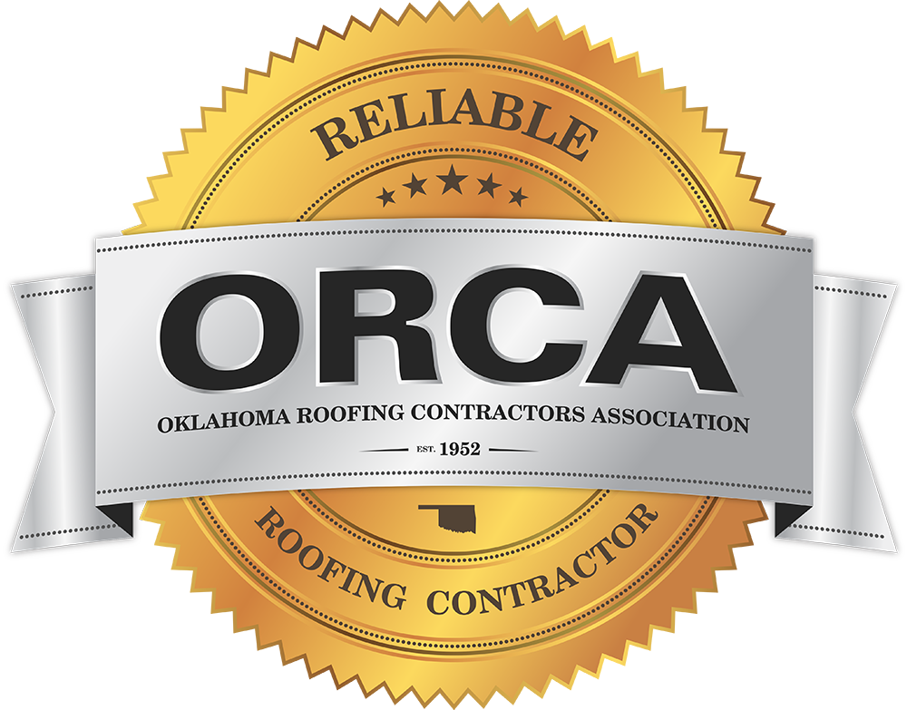Gold seal logo for ORCA, the Oklahoma Roofing Contractors Association, with a silver banner.