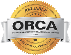 Gold seal logo for ORCA, the Oklahoma Roofing Contractors Association, with a silver banner.