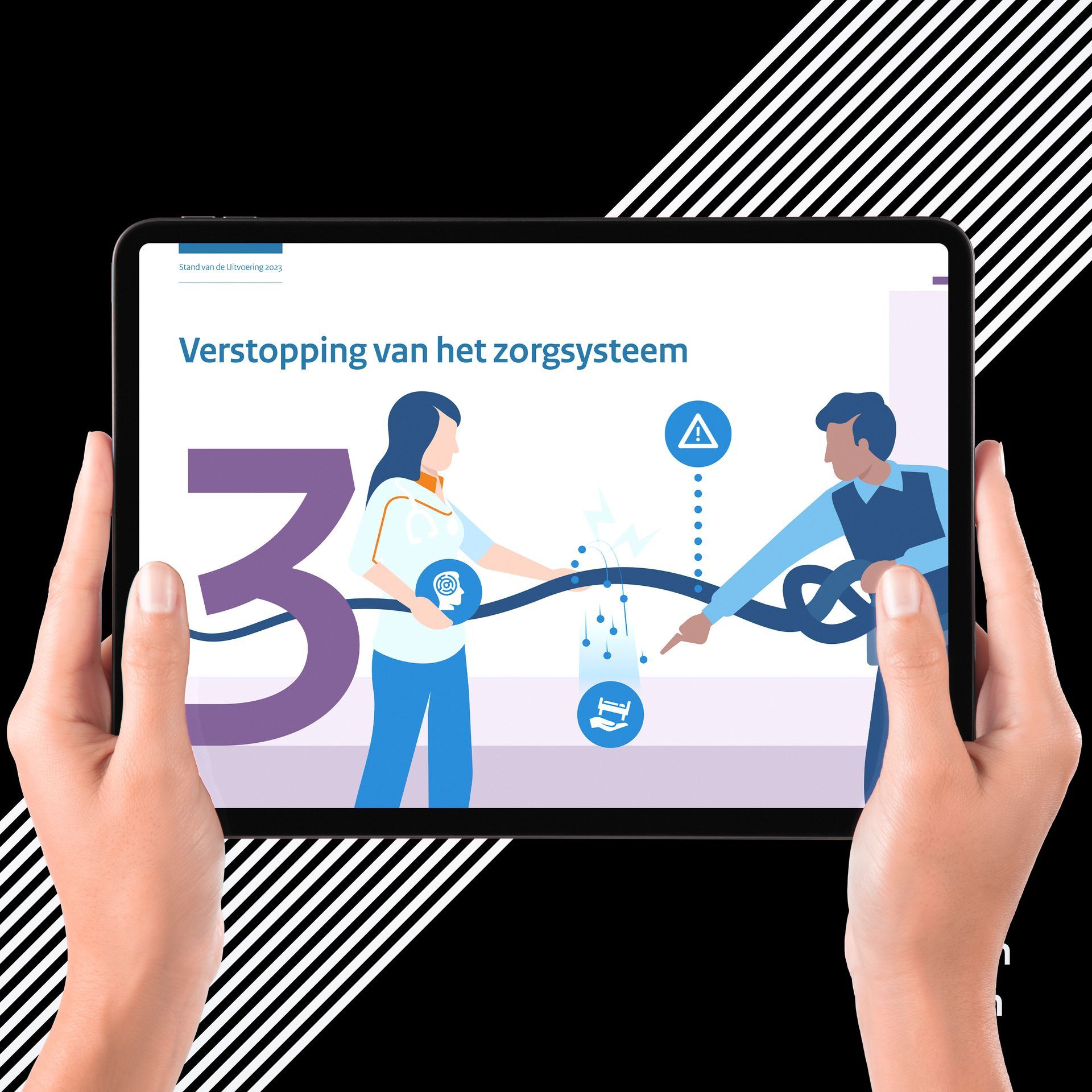 Schermen met datavisualisaties; logo 