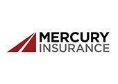 Mercury Insurance logo with a red triangle graphic and text.