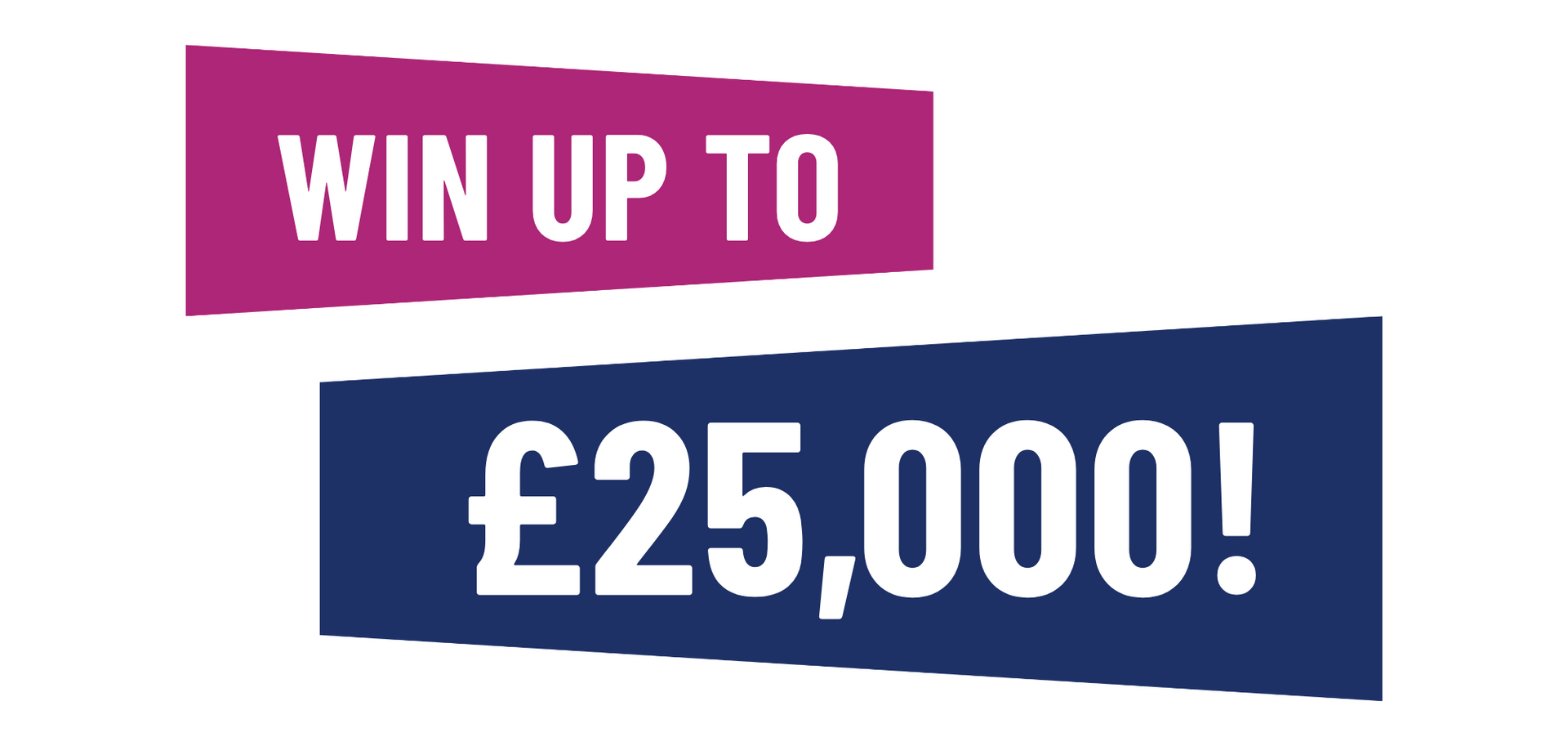 Two overlapping rectangular banners, one magenta and one dark blue, with white text reading 