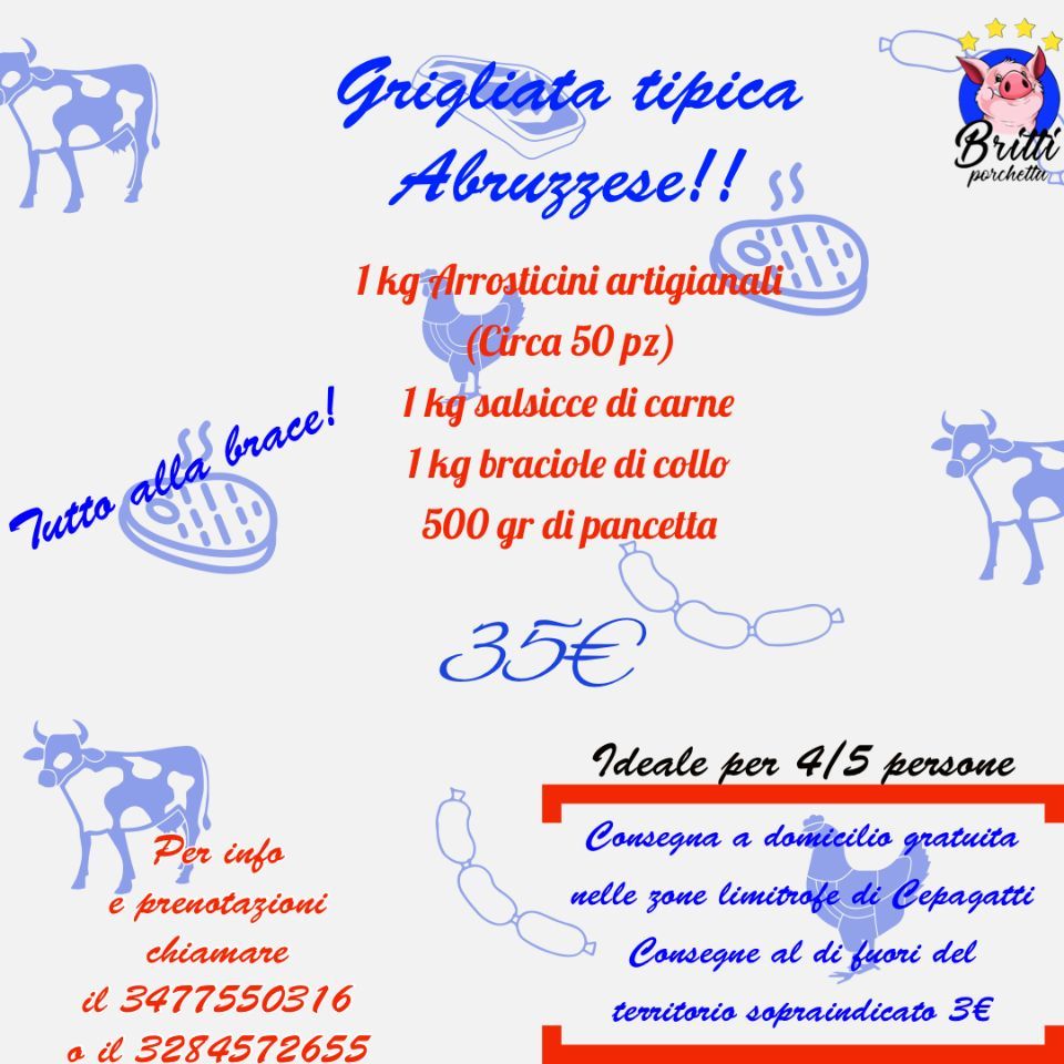 Consegna a domicilio di grigliate abruzzesi