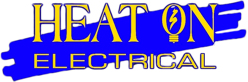 A blue and yellow logo for heat on electrical