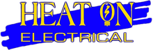 A blue and yellow logo for heat on electrical