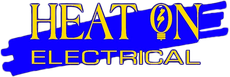 A blue and yellow logo for heat on electrical