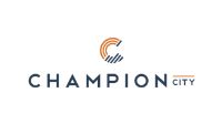 the logo for champion city is a handshake between two people .