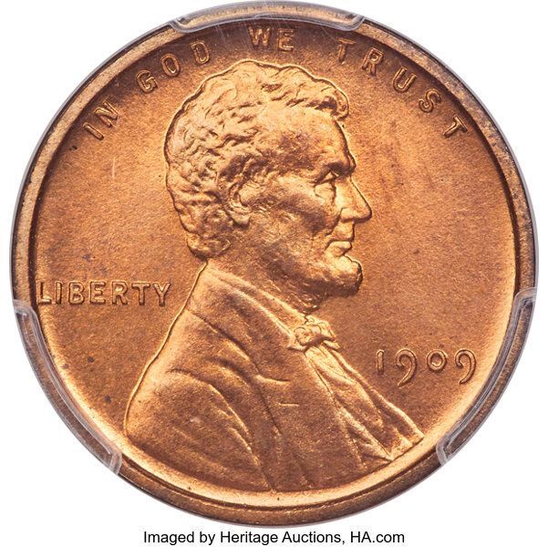 1909 U.S. penny with Lincoln’s portrait in profile, detailed copper surface with 'In God We Trust' 