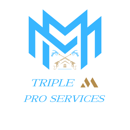 Blue Triple M logo with crossed spray guns, small house, and 
