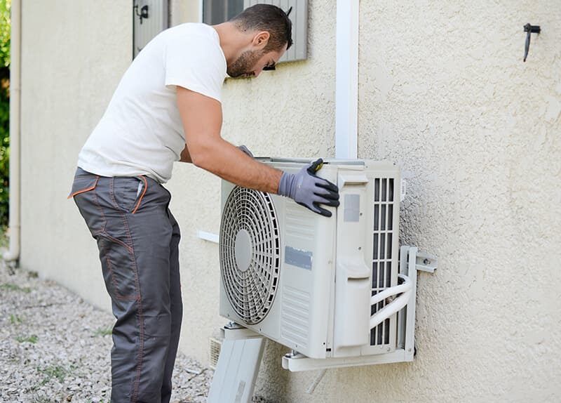 Service worker greeting homeowner