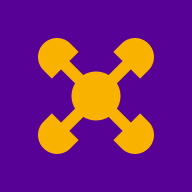 A yellow and purple icon on a purple background