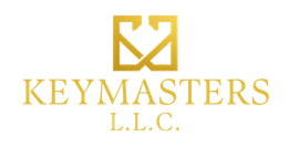 Gold KeyMasters L.L.C. logo with stylized monogram above the company name