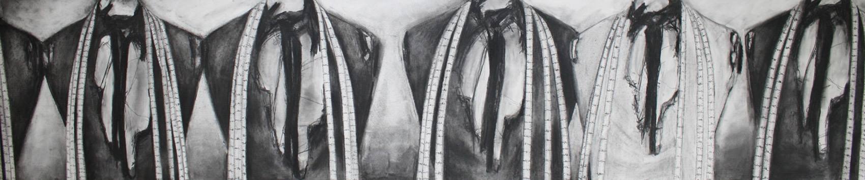 The Line-up, a charcoal drawing by Irish artist Miriam McConnon, Olivier Cornet Gallery Dublin