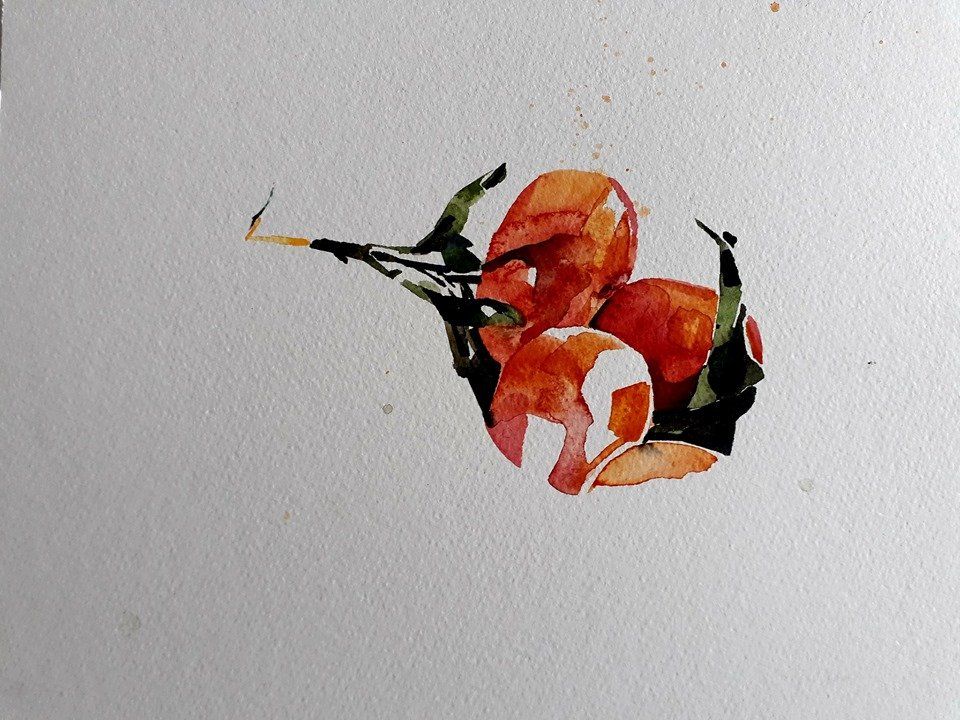 Painting of Orange Branch by Aine Divine at Olivier Cornet Gallery