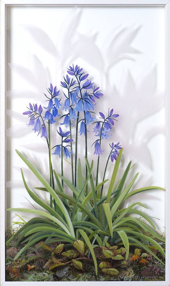 Bluebells, May, a verre églomisé painting by Irish artist Yanny Petters, Olivier Cornet Gallery