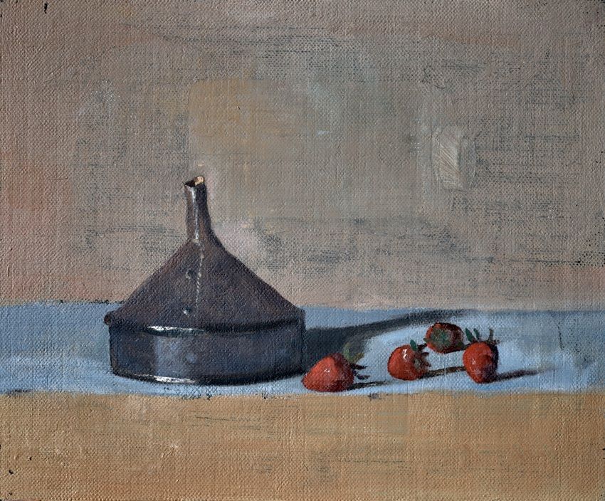 Conrad Frankel's painting Funnel with strawberries, part of the artist's May-June 2026 solo show at the Olivier Cornet Gallery, Dublin