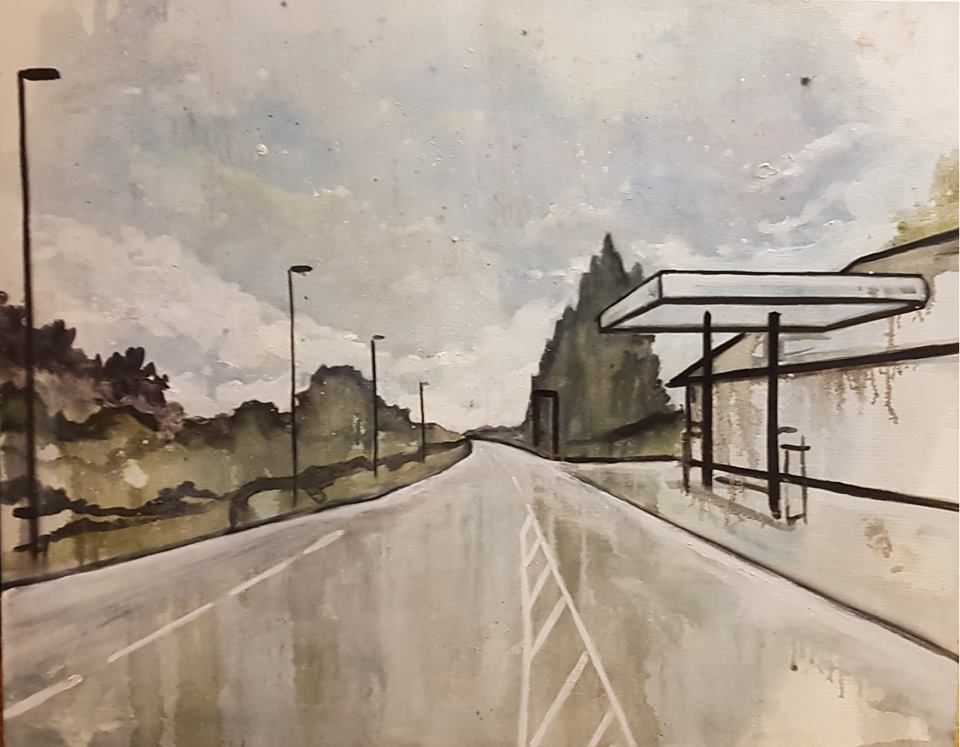 Painting of The Garage by David Fox at Olivier Cornet Gallery