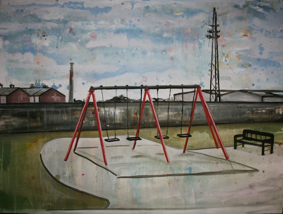 The Swings, a beautiful painting by David Fox, available for purchase at the Olivier Cornet Art Gallery Dublin