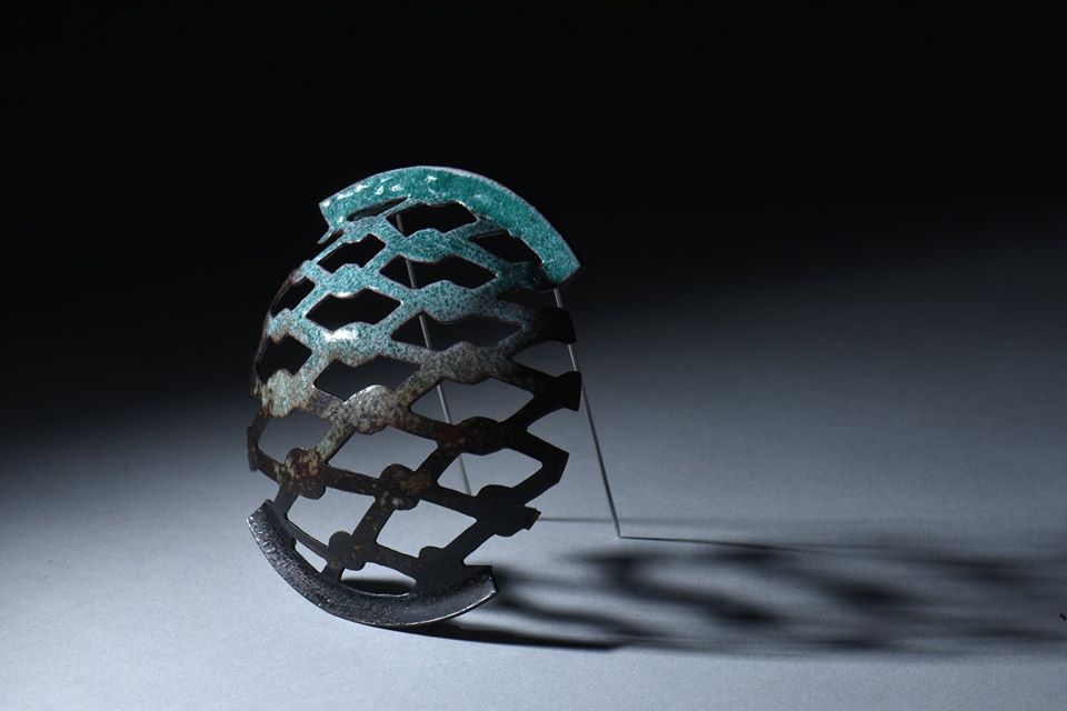Mark Newman, Harbouring Memory Brooch 5, 2015, copper, vitreous enamel, steel