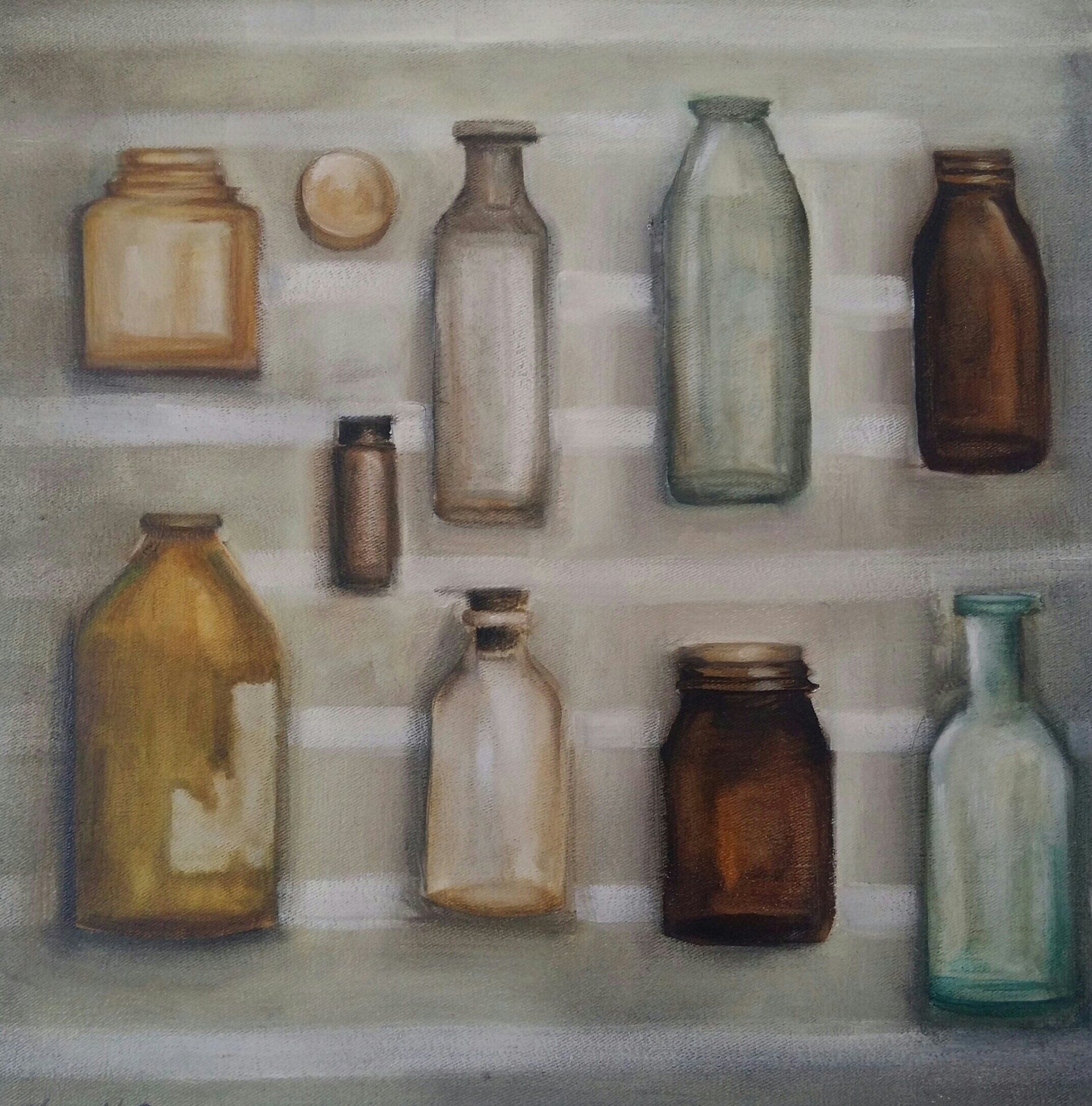 Painting of Medicine Bottles I by Miriam McConnon  at VUE Art Fair