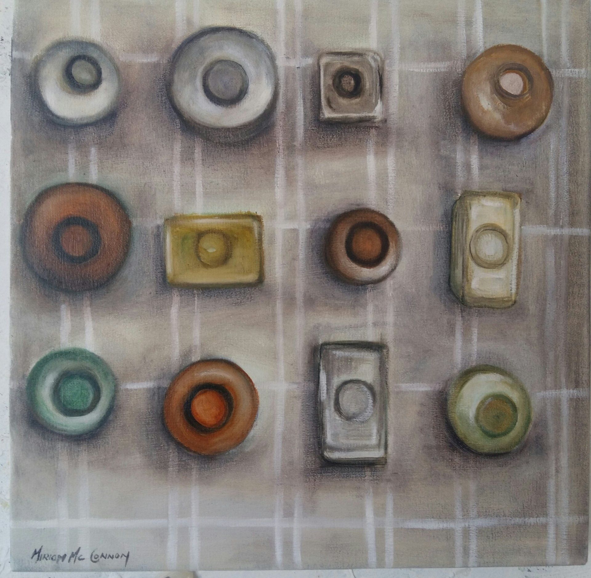 Painting of Medicine Bottles II by Miriam McConnon  at VUE Art Fair