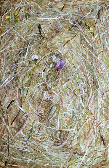 Yanny Petters' Bunch of hay from Neill’s meadow, a beautiful painting on board, part of the artist's 2008 solo show Fieldwork, organised by Olivier Cornet at the Riverside Gallery, Bridgewater Centre, Arklow (Co. Wicklow).