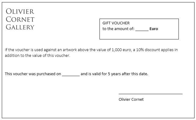 Gift vouchers available at the Irish-based Olivier Cornet Art  Gallery