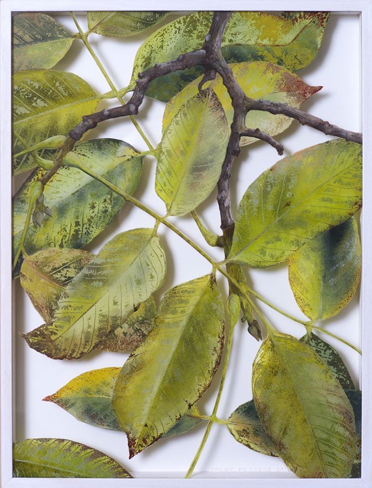 Walnut, August, a verre églomisé painting by Irish artist Yanny Petters, Olivier Cornet Gallery