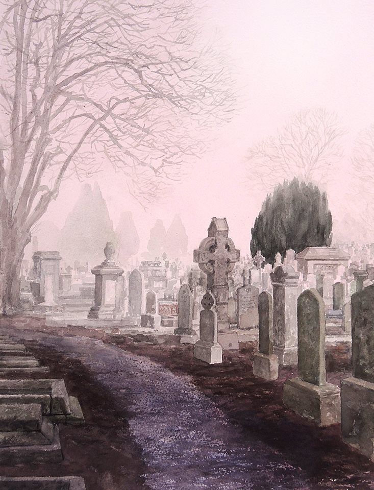 Morning in Mount Jerome I, watercolour by Eoin Mac Lochlainn at Olivier Cornet Gallery