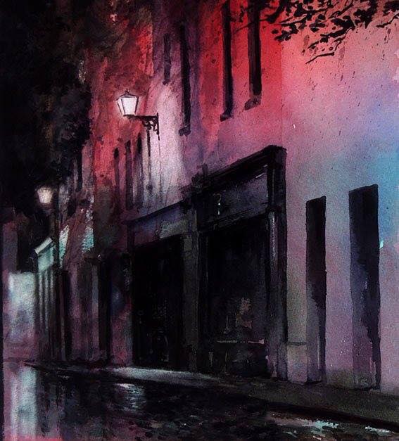 Nighttime, watercolour by Eoin Mac Lochlainn at Olivier Cornet Gallery