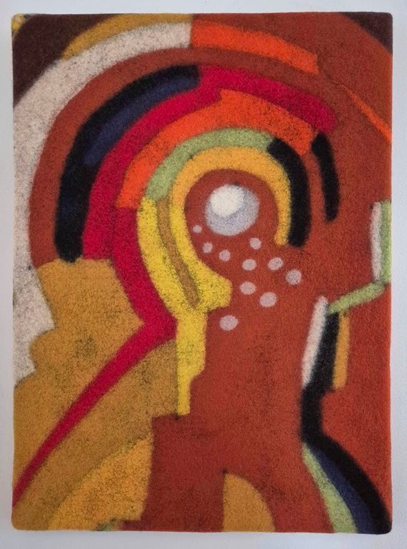 Abstract Point of View I, a wet felted piece by Annika Berglund in response to Mainie Jellet's painting An Abstract Composition, part of Olivier Cornet Gallery's  group show 'Ode to Giants', launching during Dublin Gallery Weekend 2025.