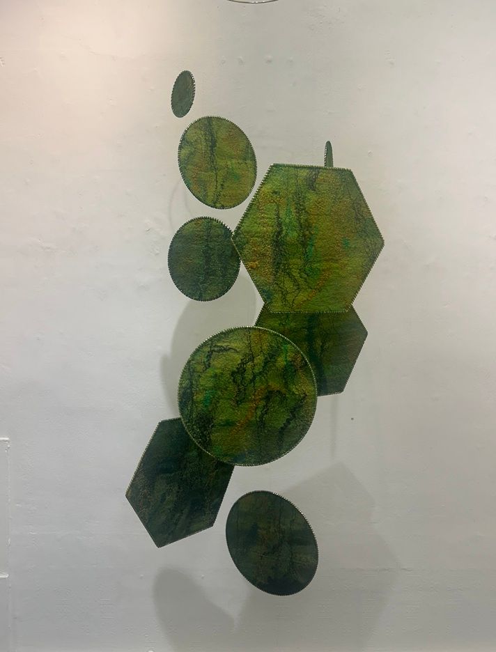 Dublin Spring II, a mobile in felted-wool by Annika Berglund, part of the Olivier Cornet Gallery's 2025 Bloomsday / Summer group exhibition Out of Lines