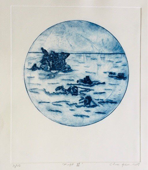 Claire Halpin, Raft II, drypoint print, Olivier Cornet Art Gallery