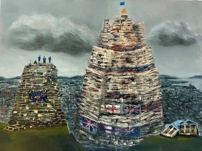 Claire Halpin, The Towers That Be - Larne, oil painting, Olivier Cornet Gallery Dublin