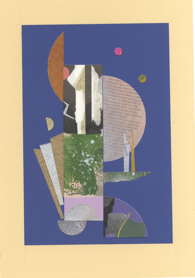 Cocktail Hour, a paper-cut collage and mixed media work by Colin Eaton,  part of the Olivier Cornet Gallery's 2025 Bloomsday / Summer group exhibition Out of Lines