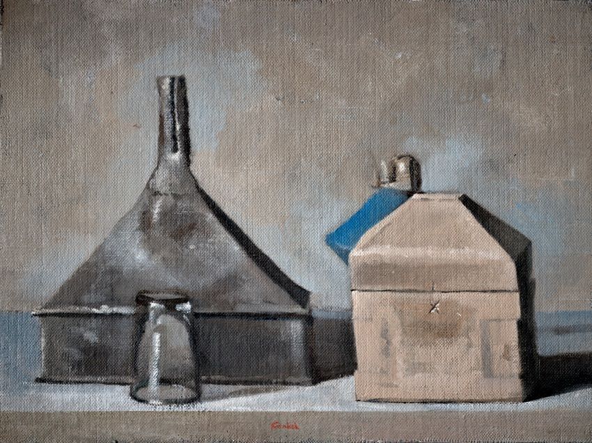 Conrad Frankel's painting American funnel, butterchurch and Roman lamp, part of the artist's May-June 2026 solo show at the Olivier Cornet Gallery, Dublin
