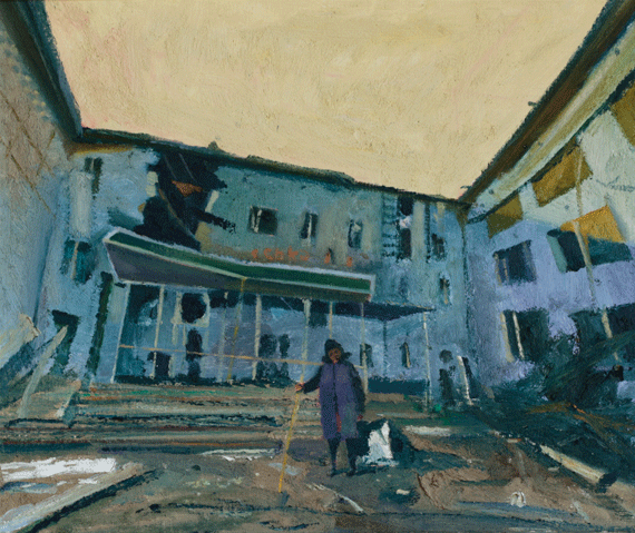 Bombed Hospital, a painting by Conrad Frankel, Olivier Cornet Art Gallery Dublin
