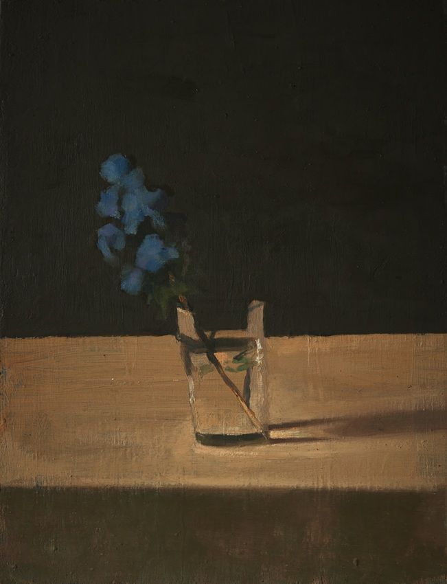 Ceanothus in Venetian glass, a painting by Conrad Frankel, part of the artist's solo show Spring Opens Forever In Eternity at Olivier Cornet Gallery, Dublin
