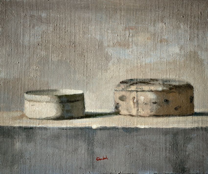 Conrad Frankel's painting Cork box and antique film canister, part of the artist's May-June 2026 solo show at the Olivier Cornet Gallery, Dublin