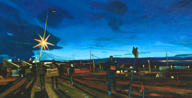 Hitchhikers, a painting by Conrad Frankel, Olivier Cornet Art Gallery Dublin